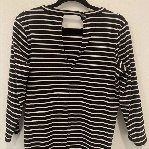 New Madewell Black Striped Keyhole Long Sleeve Mini Quality Dress - size M - Picture 3 of 5
